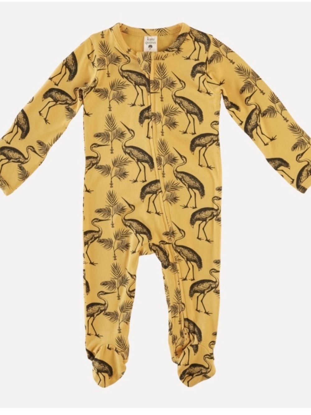 Kate Quinn Mustard Crane and Palm Long Sleeve Zipper Footie 6-9m